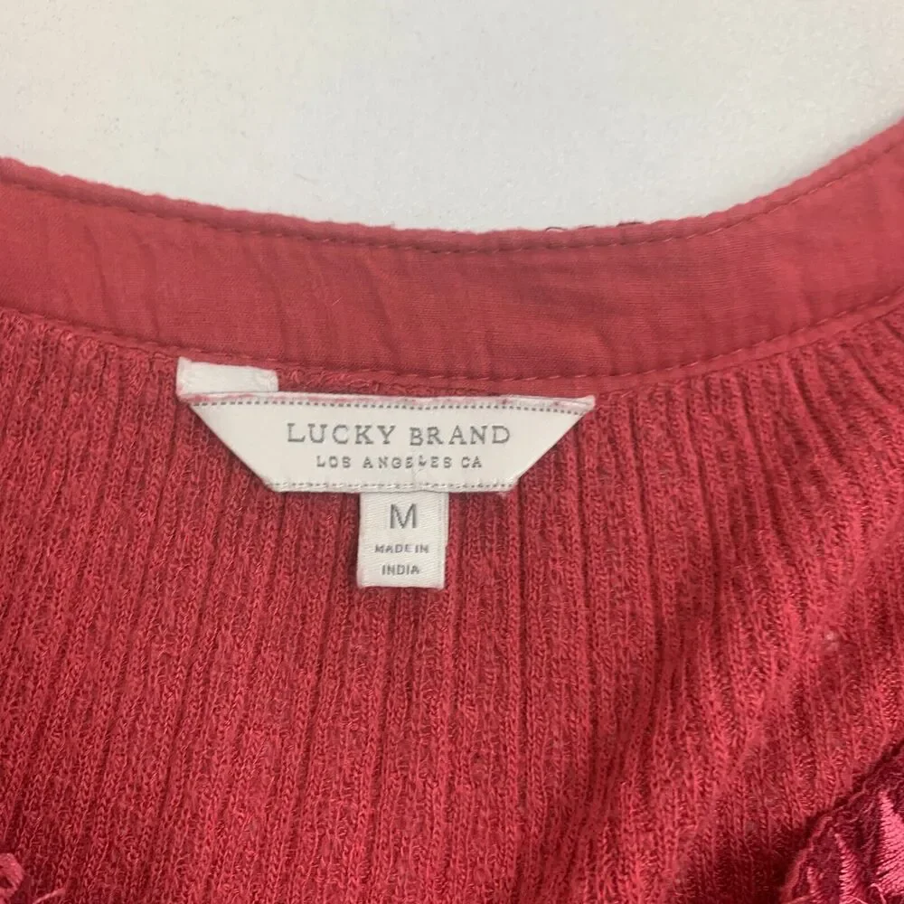 Lucky Brand Drop Needle Sweater Womens M Medium Rosy Embroidered Linen Blend